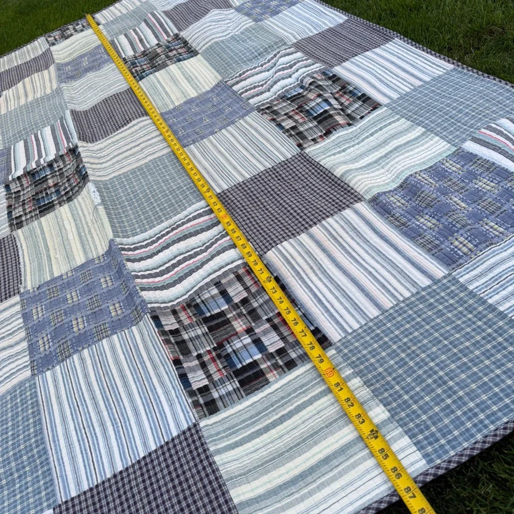 Cozy Line Home Fashions Blue Plaid Patchwork Quilt 100% Cotton 68x88 Bedspread